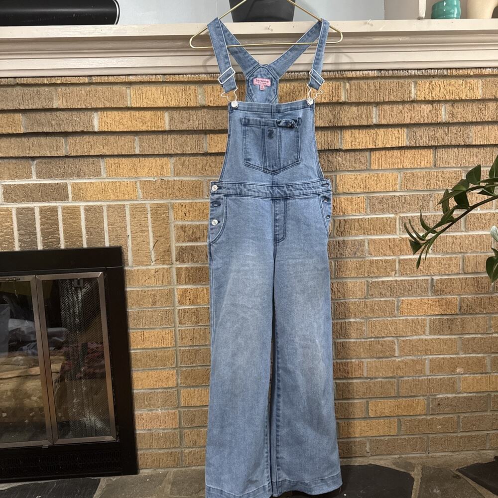 JUICY COUTURE Vintage Y2K Light Wash ‘J’ Pocket Wide Leg Jean Bib Overalls XS